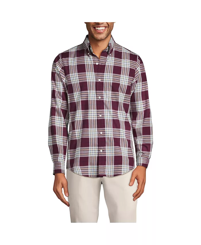 

Рубашка Big & Tall Traditional Fit No Iron Twill Lands' End, коричневый/бежевый