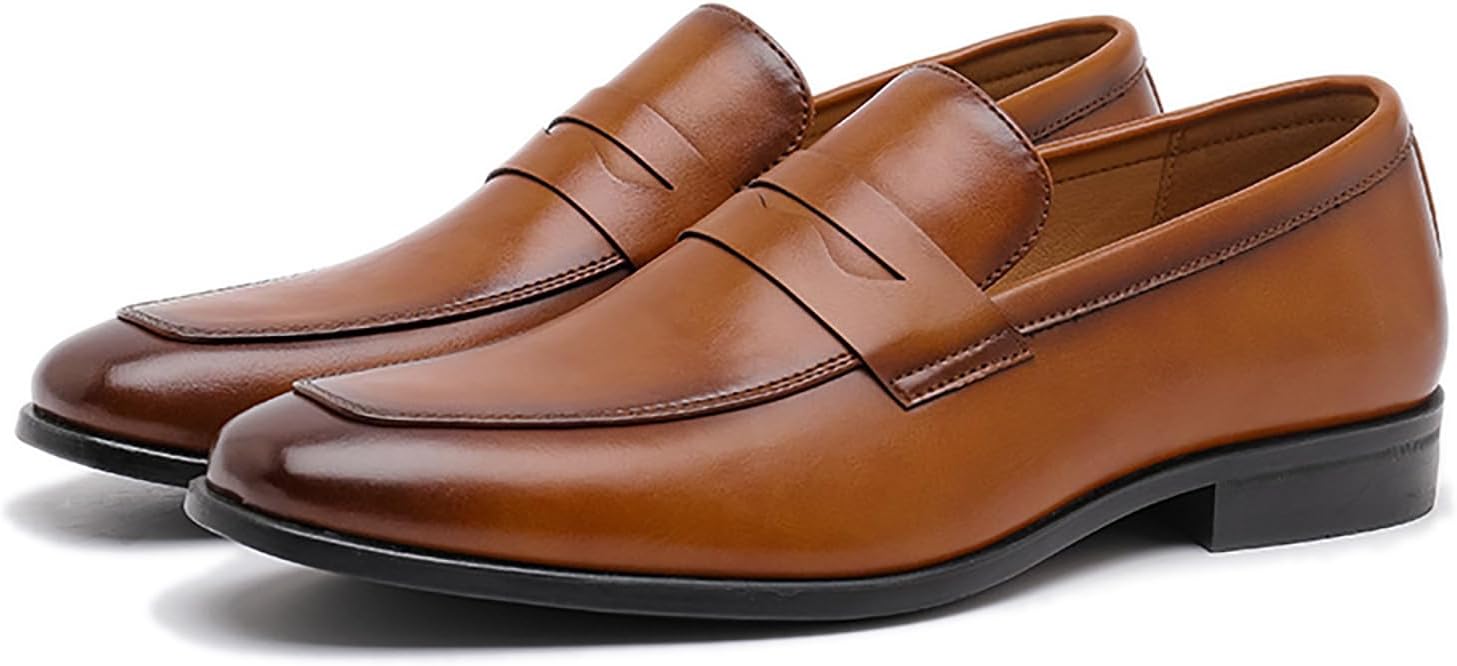 

Мужские лоферы Пэнни с носком капля, низким каблуком, удобные классические кожаные деловые формальные туфли с ортопедической стелькой, модный заостренный носок, массивный каблук, свадебные, рабочие, смокинговые туфли Boegbnw, коричневый