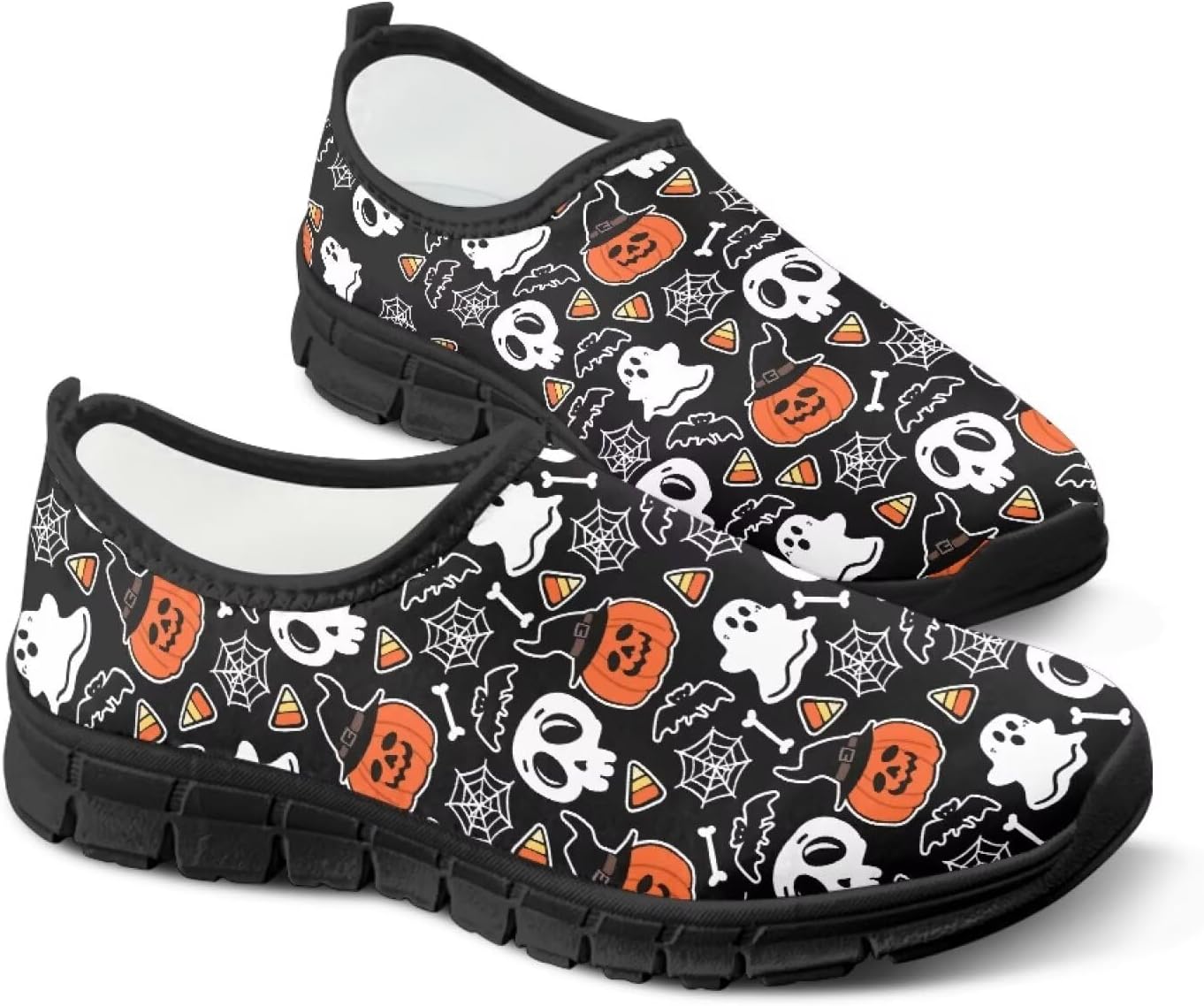 

Женские кроссовки Fonplted без шнурков для прогулок, модные повседневные кроссовки, обувь на Хэллоуин для взрослых унисекс, Skull Pumpkin