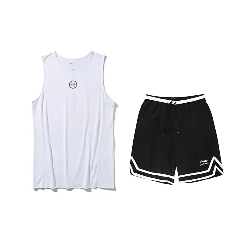 

LiNing Повседневная спортивная одежда унисекс, белый sleeveless sports shirt+черный competition shorts
