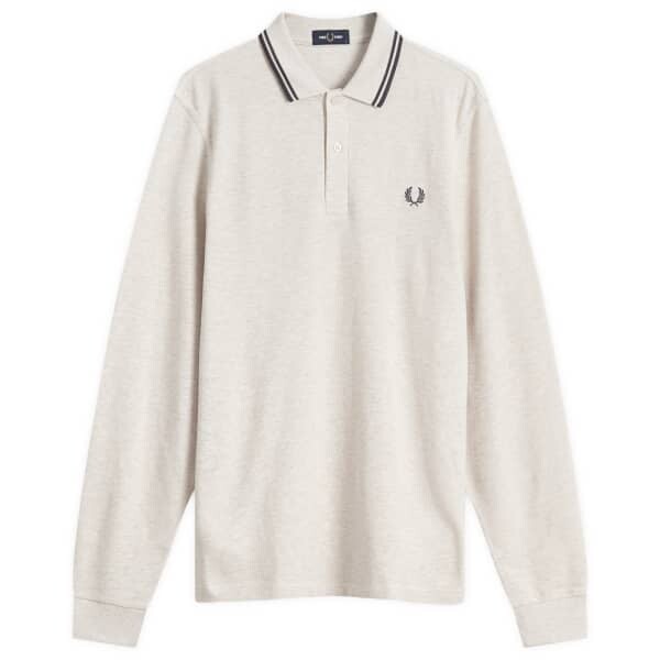 

Поло с длинными рукавами и двойной отделкой Fred Perry, серый