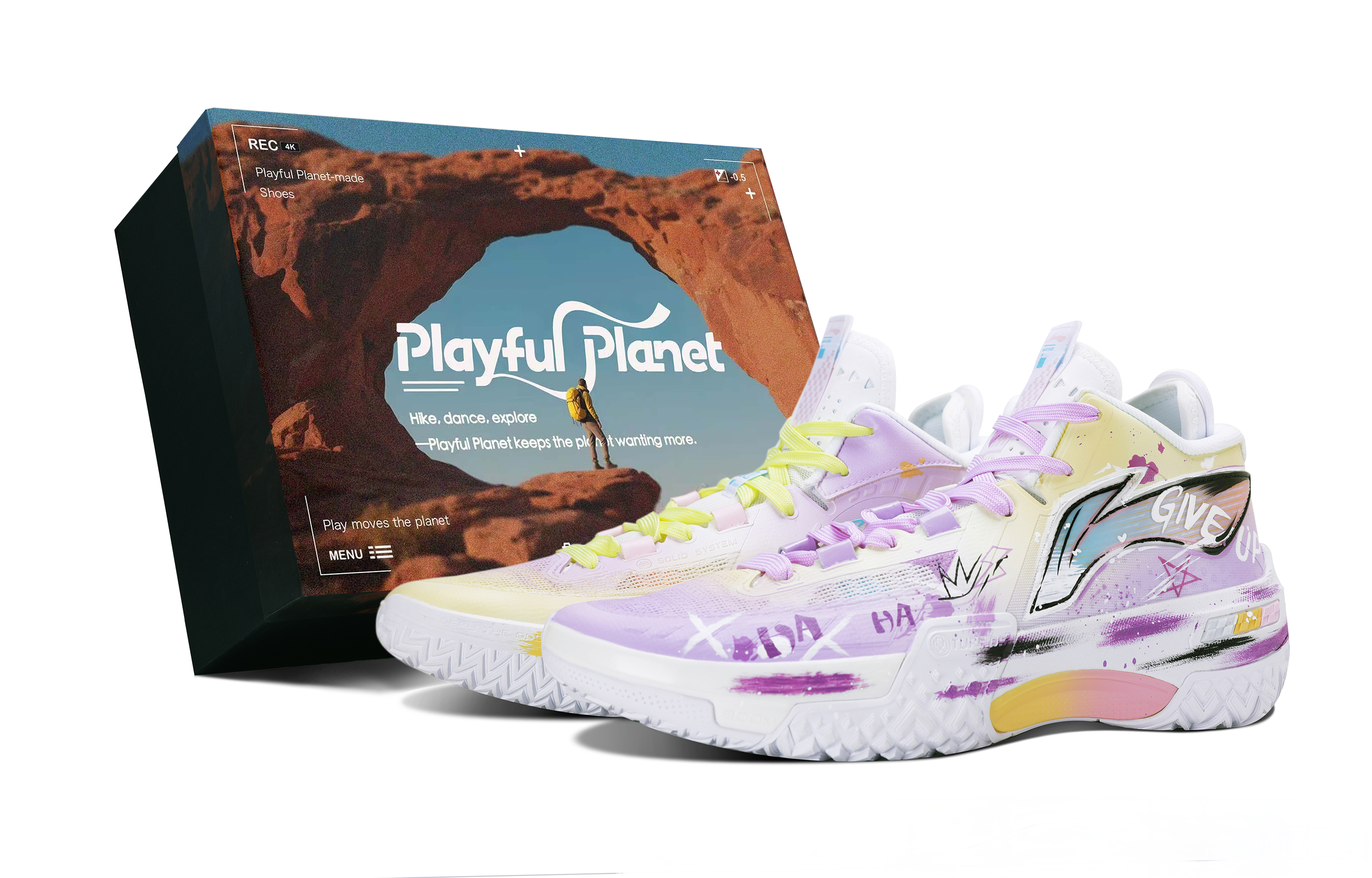 

LINING Кроссовки баскетбольные Mid top Shudder Slip Resistant Abrasion Resistant мужские непарные фиолетовый желтый