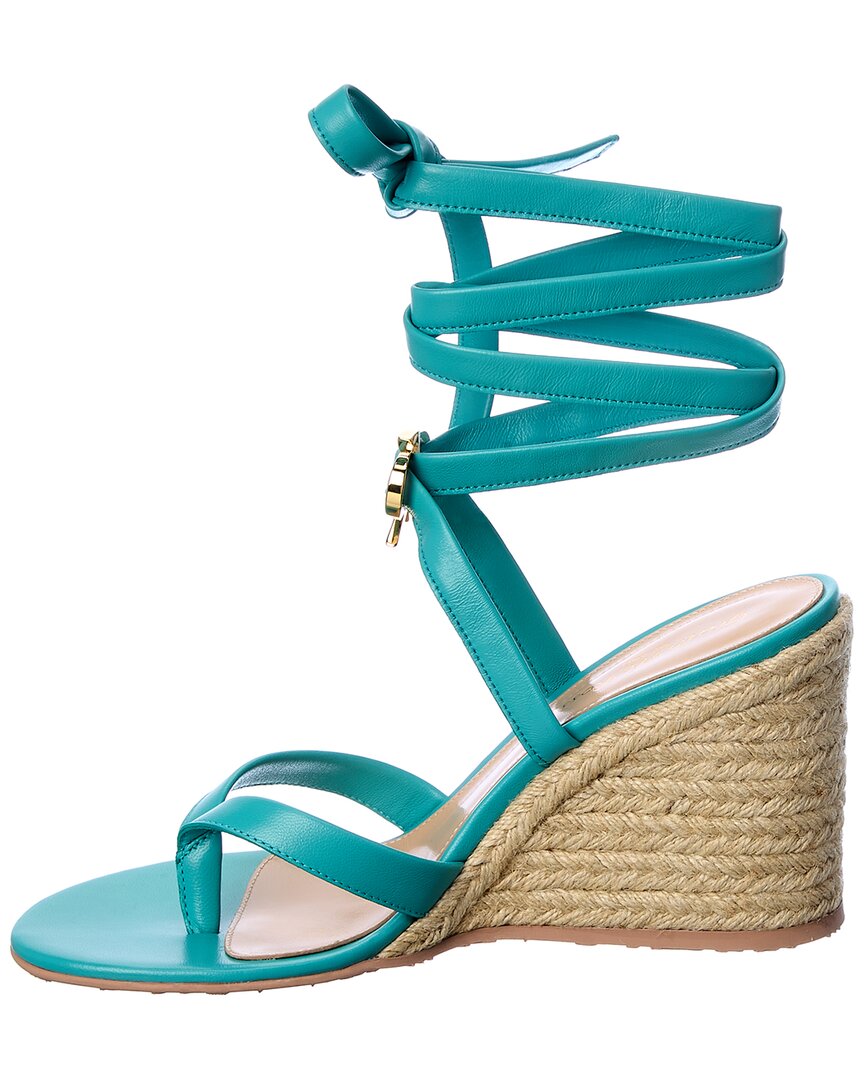 Gianvito Rossi Ribbon Beachclub 85 Leather Wedge Sandal, синий — фото 2