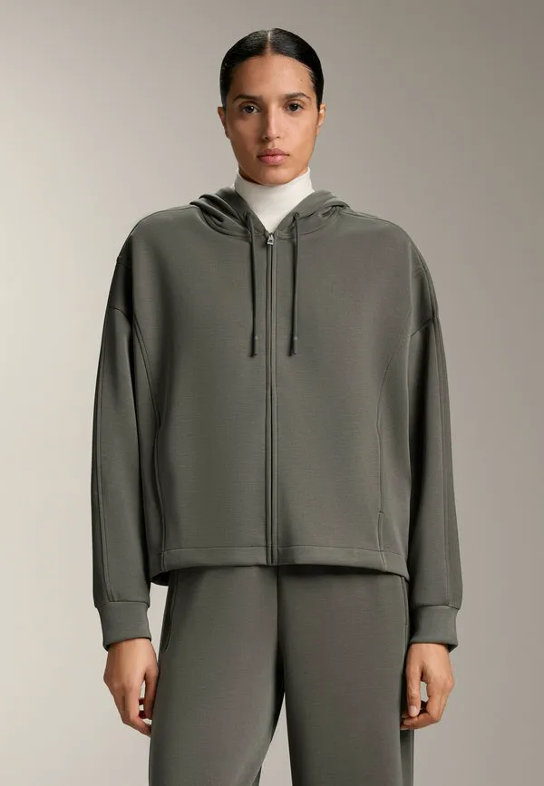 

Толстовка на молнии с капюшоном и ребристой отделкой. Oysho, Grey, Серый, Толстовка на молнии с капюшоном и ребристой отделкой. Oysho, Grey