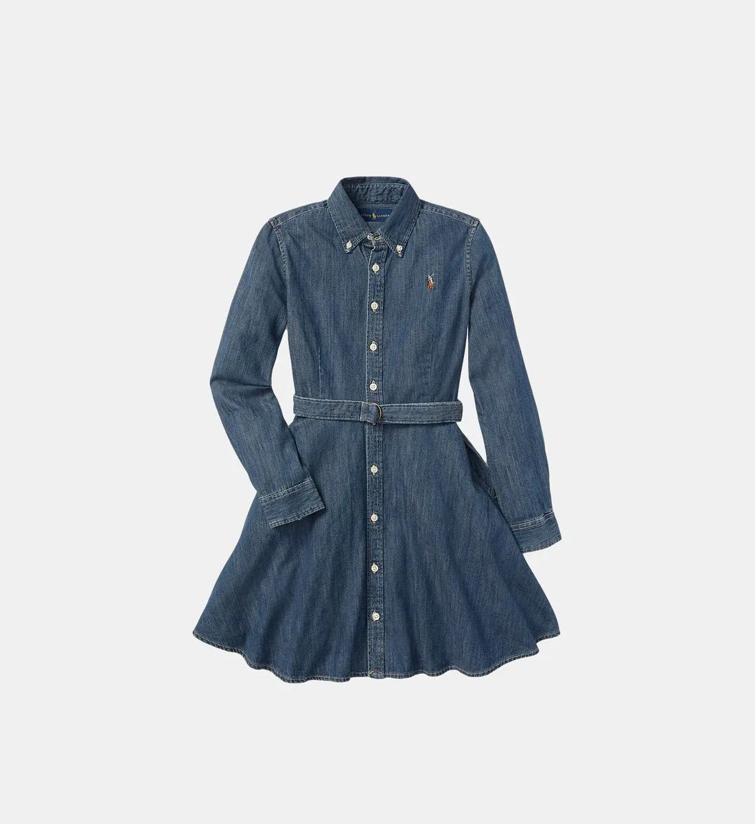 Джинсовое платье-рубашка с поясом POLO RALPH LAUREN, синий