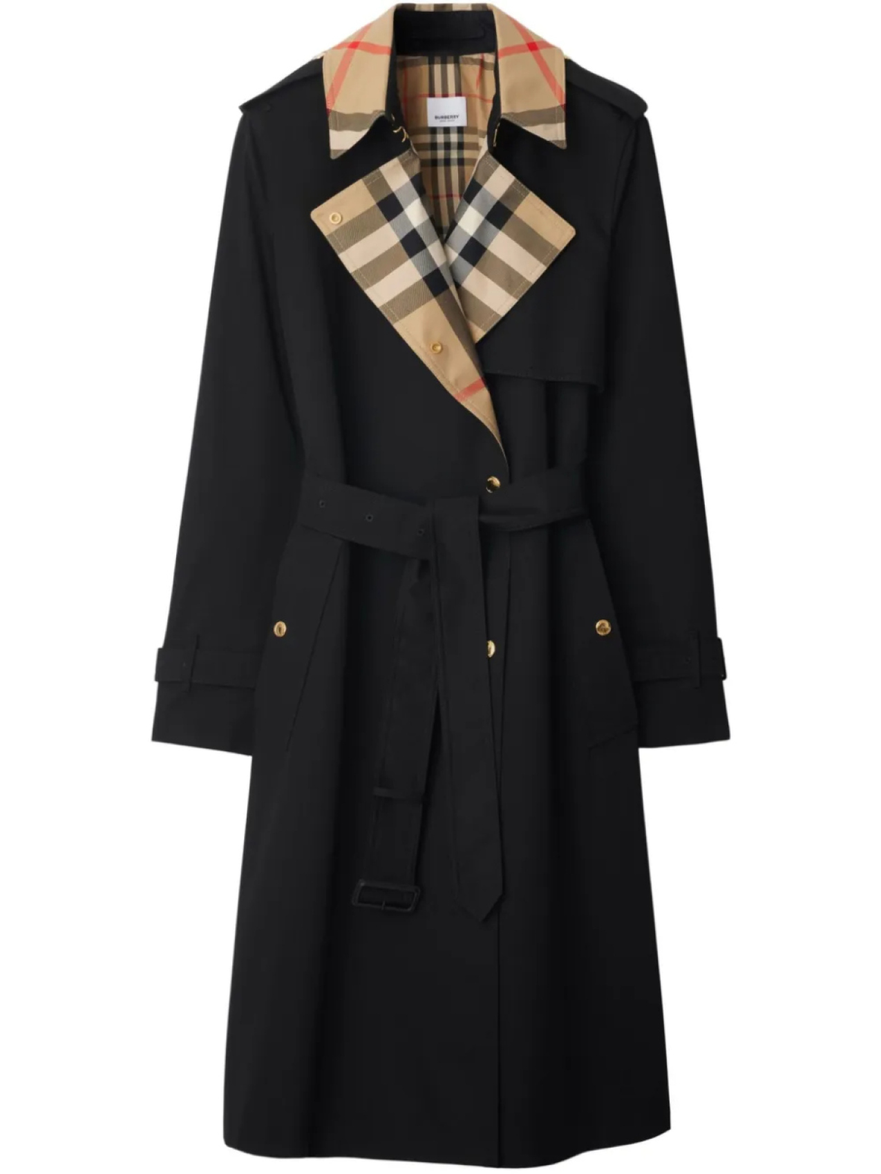 

Длинный тренч в клетку Burberry, черный