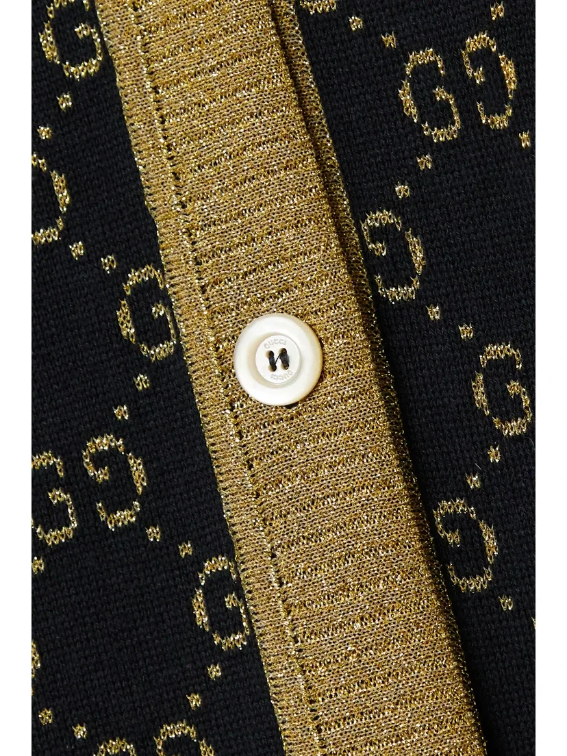 Кардиган GUCCI Кардиган из хлопкового смешанного трикотажа, с металлическим жаккардовым узором, синий — фото 4