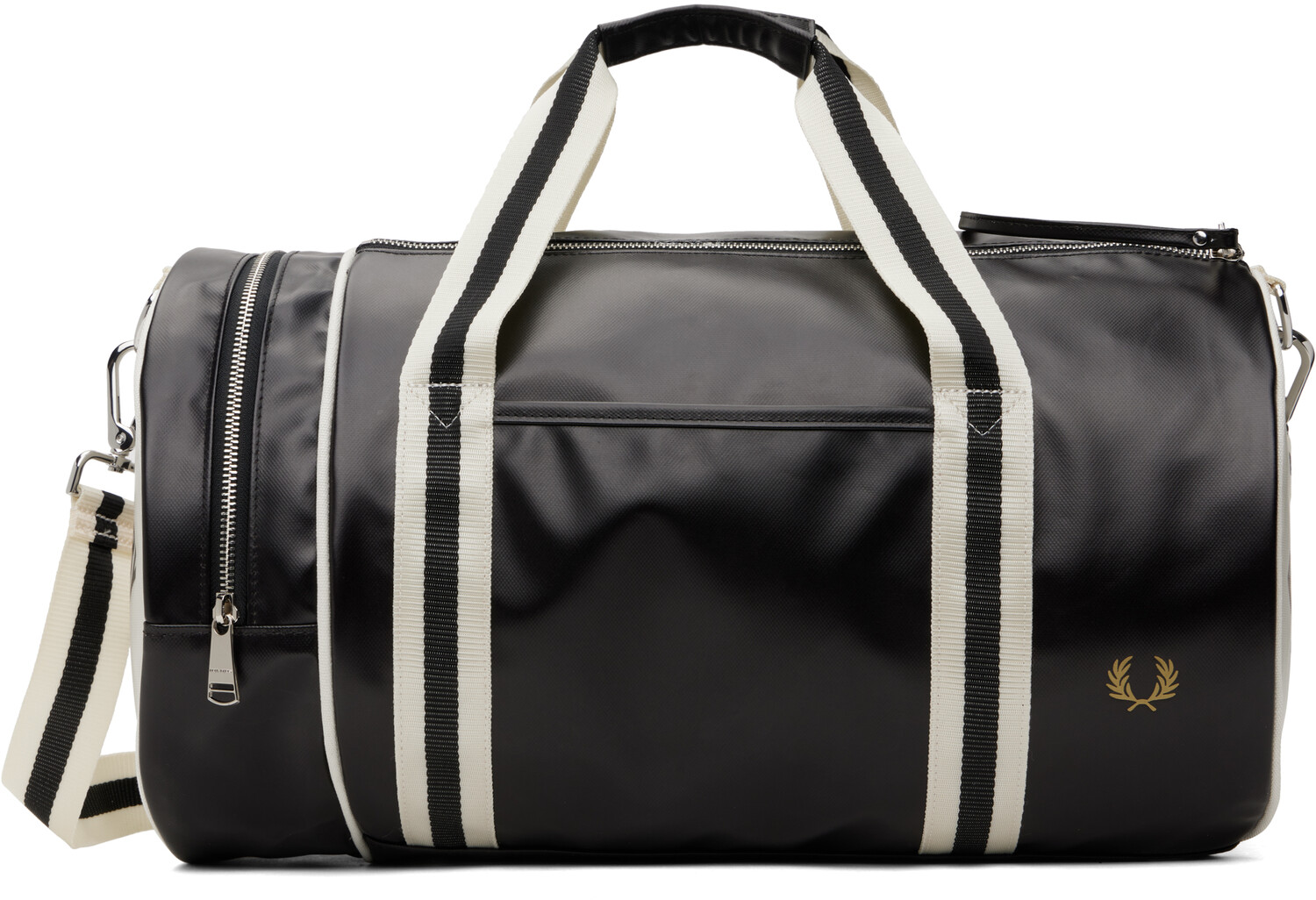 

Черная и бежевая классическая дорожная сумка Barrel Fred Perry