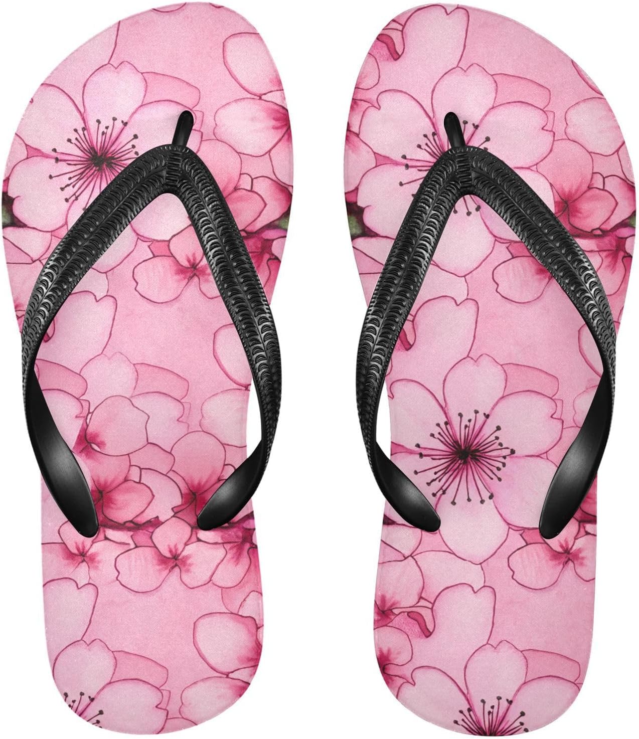

Вьетнамки с акварельными розовыми цветами сакуры, пляжные шлепанцы для душа, резиновые нескользящие летние шлепанцы для женщин и мужчин Sinestour