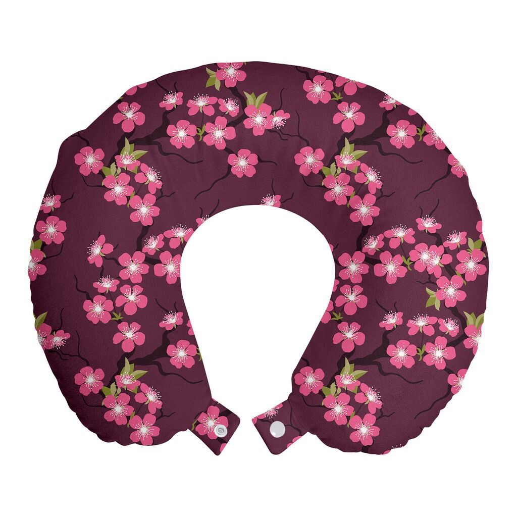 

ABAKUHAUS Cherry Blossom Travel Pillow Support Neck Support, апрель в Азии, пенопластовые дорожные принадлежности для самолета и автомобиля, 30x30 см, сливово-розовый-зеленый