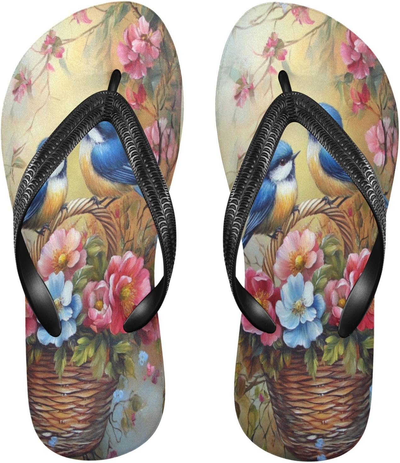 

Мужские летние шлепанцы для пляжа с принтом птицы и цветов, желтые резиновые шлепанцы с ремешком, нескользящие, для ходьбы Sinestour