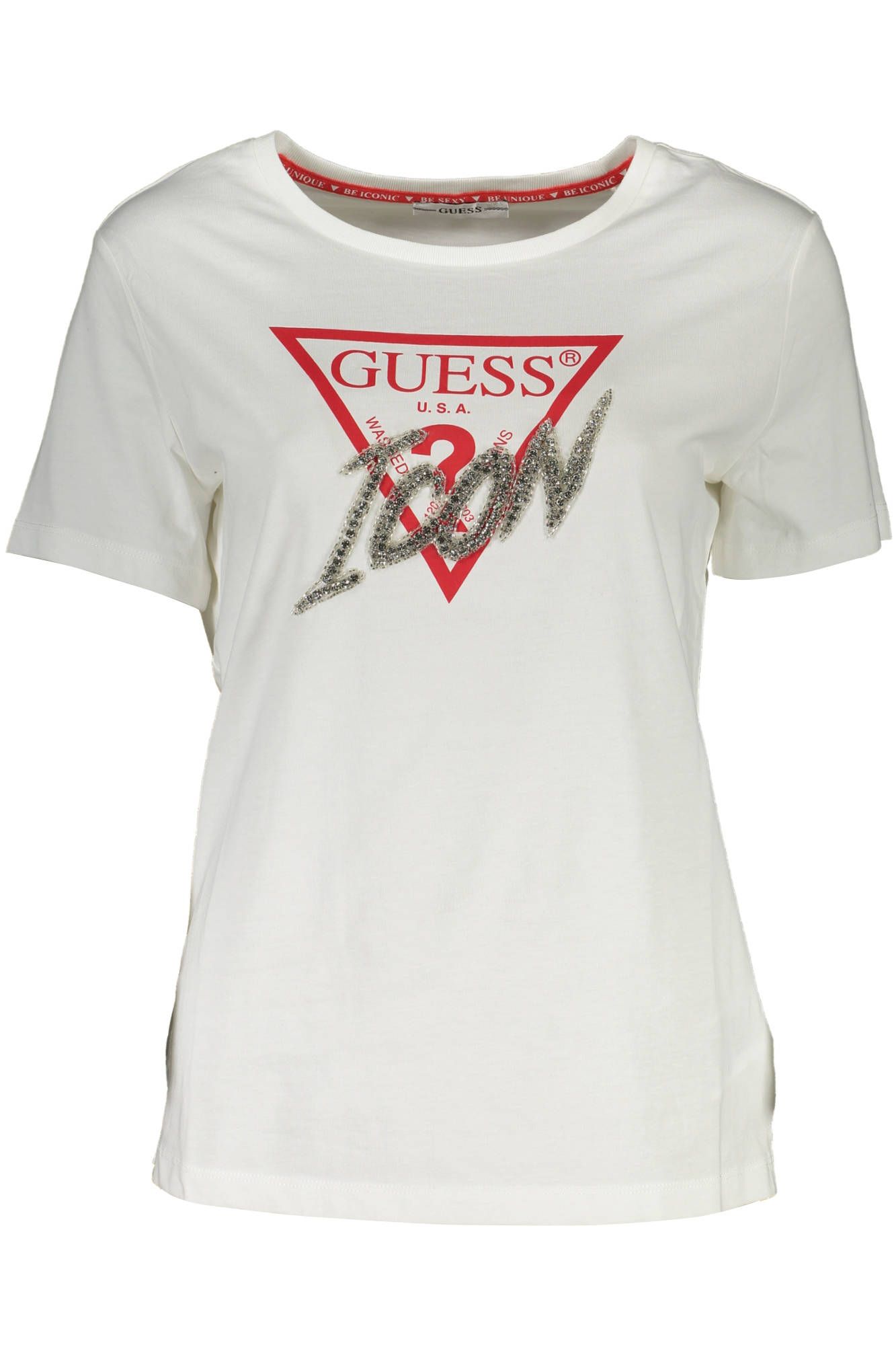 

Белая хлопковая женская футболка Guess Shoes