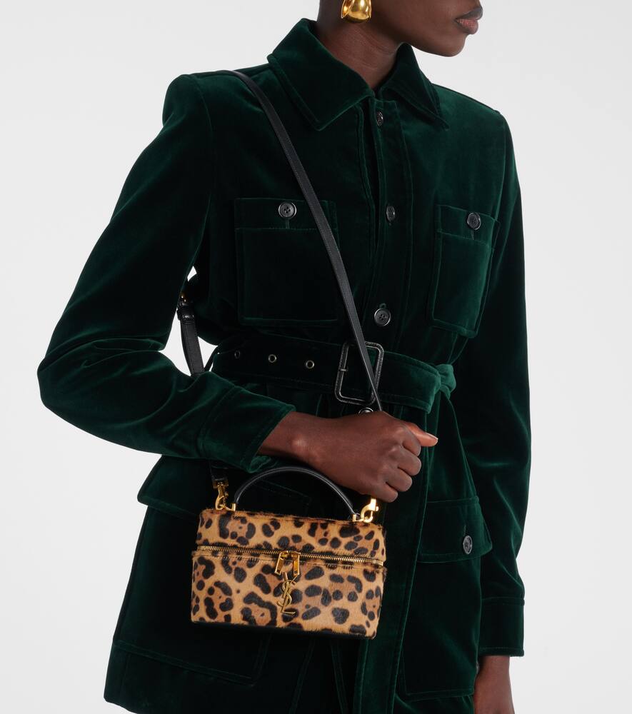 Сумка-косметичка Gaby из телячьей кожи с леопардовым принтом Saint Laurent, Brown/Noir — фото 2