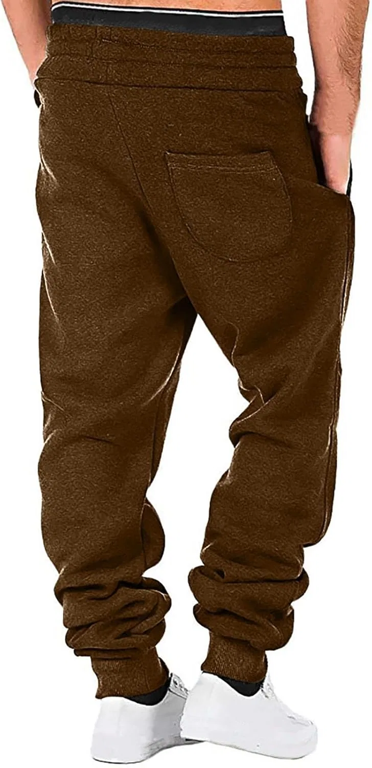 Мужские спортивные брюки из флиса, свободные, с карманами, A03_brown — фото 3