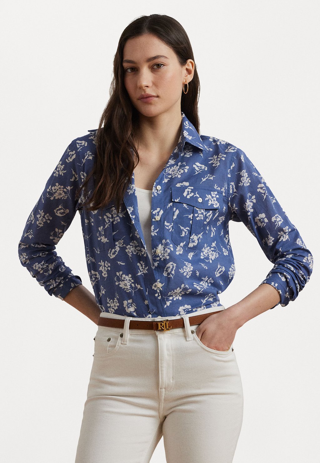 

Блузка на пуговицах COURTENAY LONG SLEEVE BUTTON FRONT Lauren Ralph Lauren, синий
