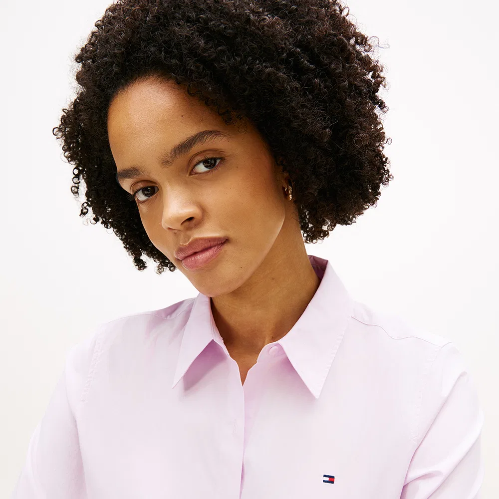 Женская базовая поплиновая рубашка розового цвета от Tommy Hilfiger Women — фото 2