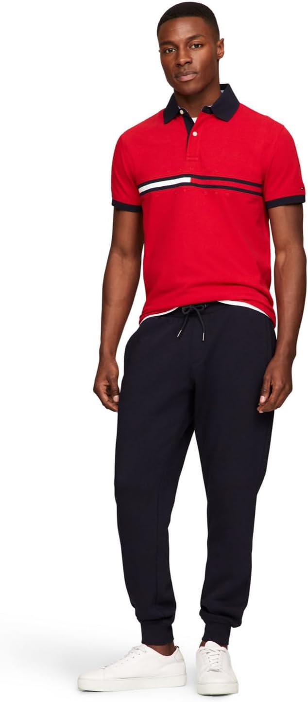 Мужская рубашка поло Tommy Hilfiger с коротким рукавом и принтом флага из хлопка пике, индивидуальный крой, Apple Red — фото 3