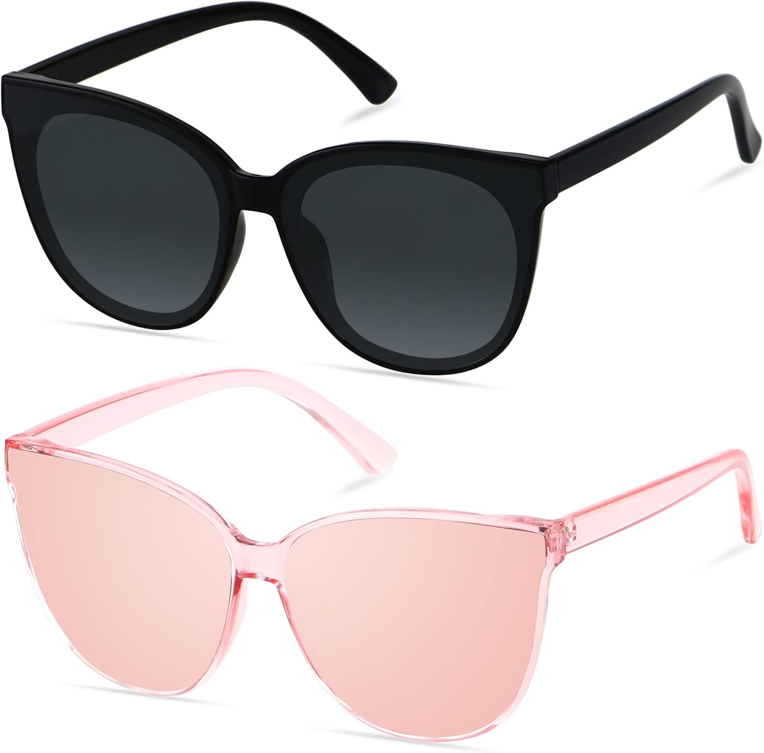 

Солнцезащитные очки LYZOIT Oversized Cat Eye для женщин, большие очки в оправе "кошачий глаз", комплект из 2 штук, модные винтажные солнцезащитные очки, (2pack) Black + Mirrored Clear Pink