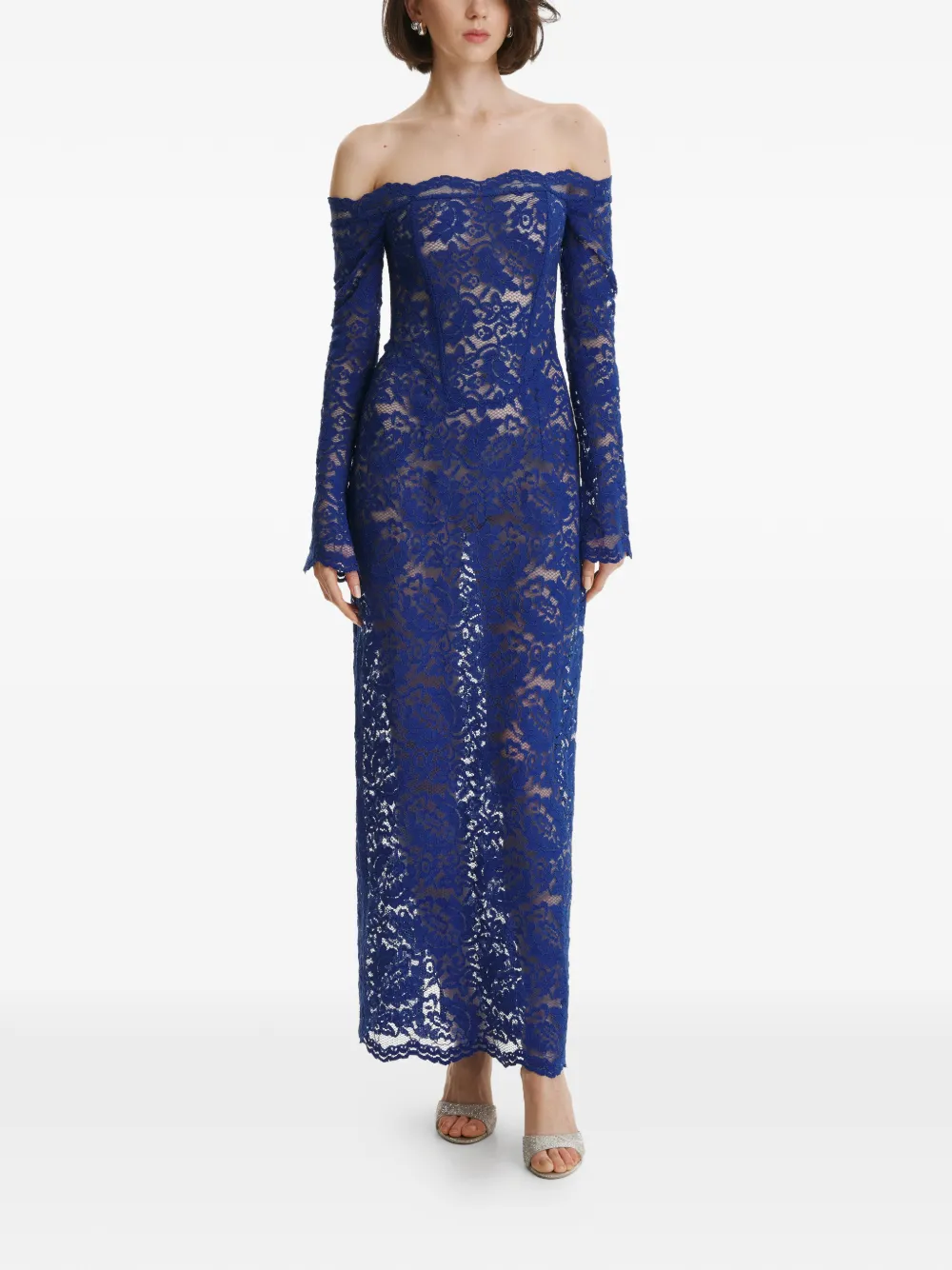 

Макси-платье с открытыми плечами из кружева 2310 Studio, синий