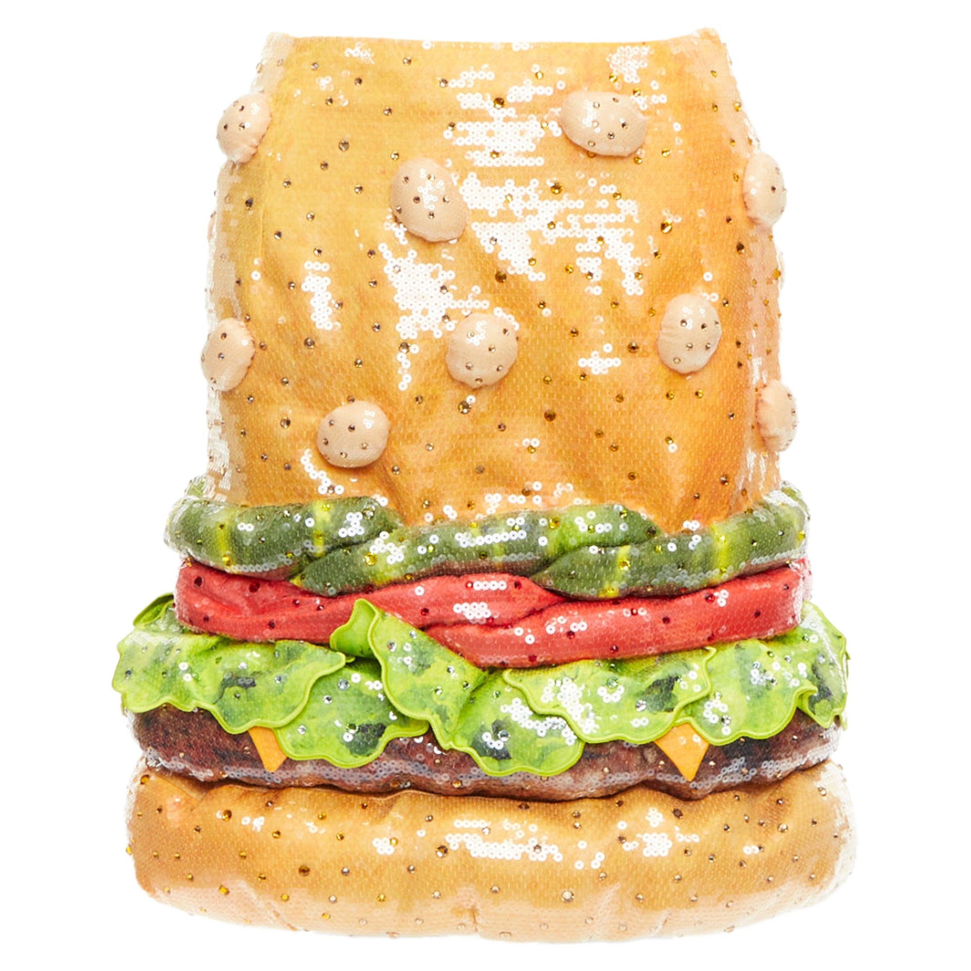 

Редкая юбка Moschino Jeremy Scott Diner Group Duchesse с пайетками в виде гамбургера, оранжевый