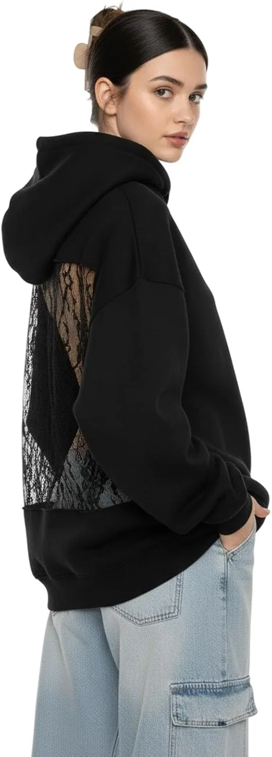 Худи женское с сетчатой спинкой, бренд Generic, цвет Lace Black