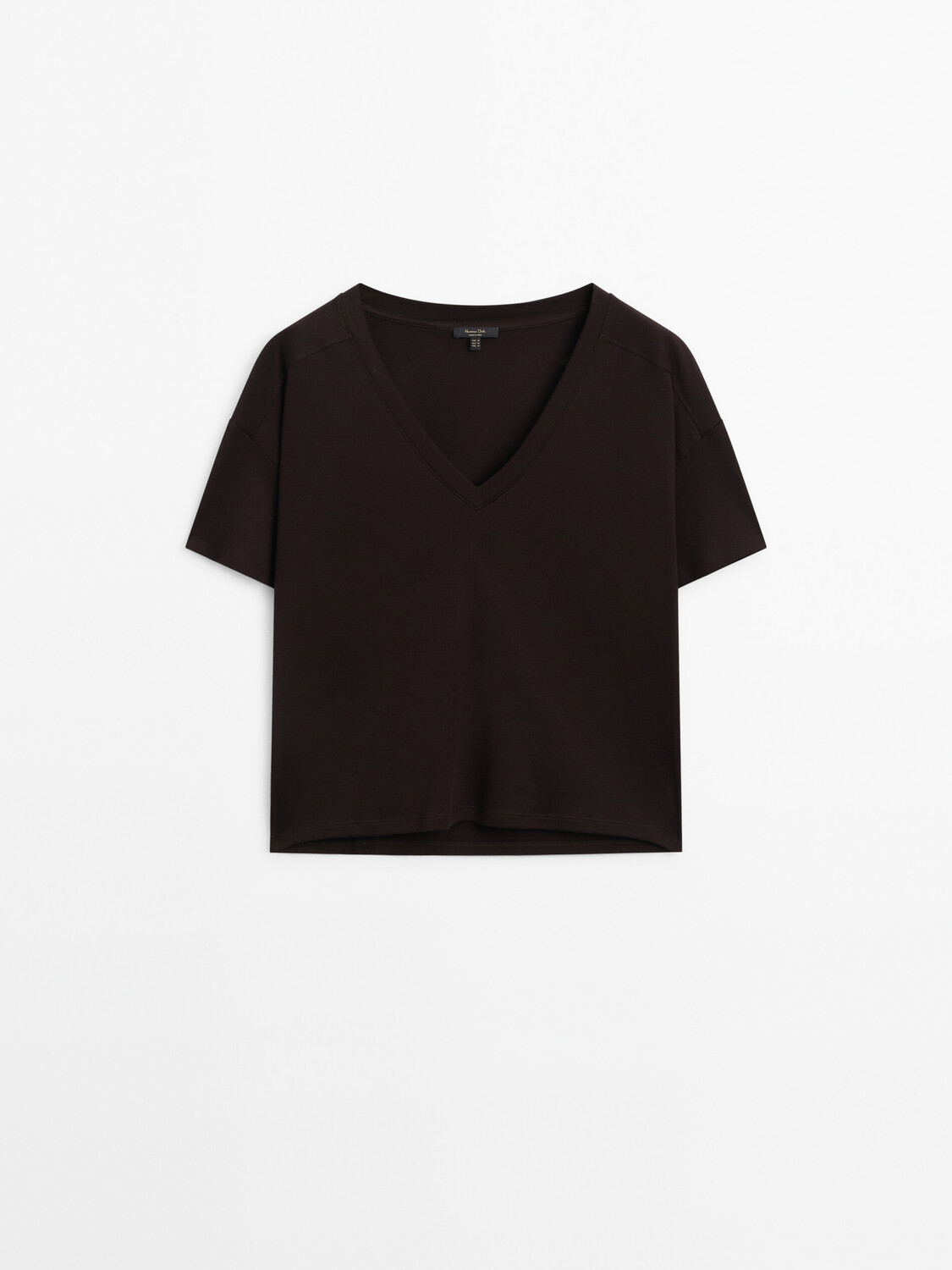 

Хлопковая футболка с v-образным вырезом Massimo Dutti, коричневый