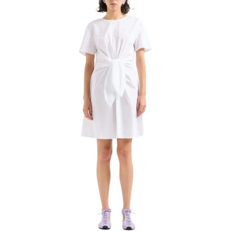 Платье-рубашка из поплина с коротким рукавом и поясом EMPORIO ARMANI, White — фото 3