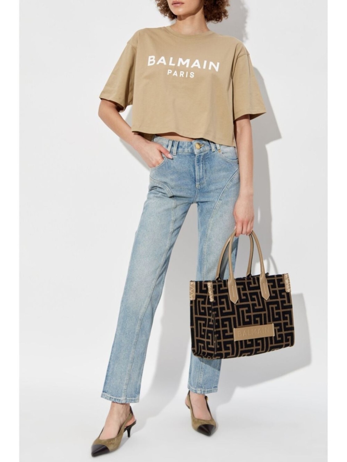 

Футболка с принтом Balmain, серый