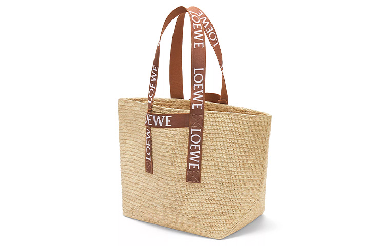 LOEWE Складная сумка-шопер из рафии натурального или бежевого цвета — фото 3