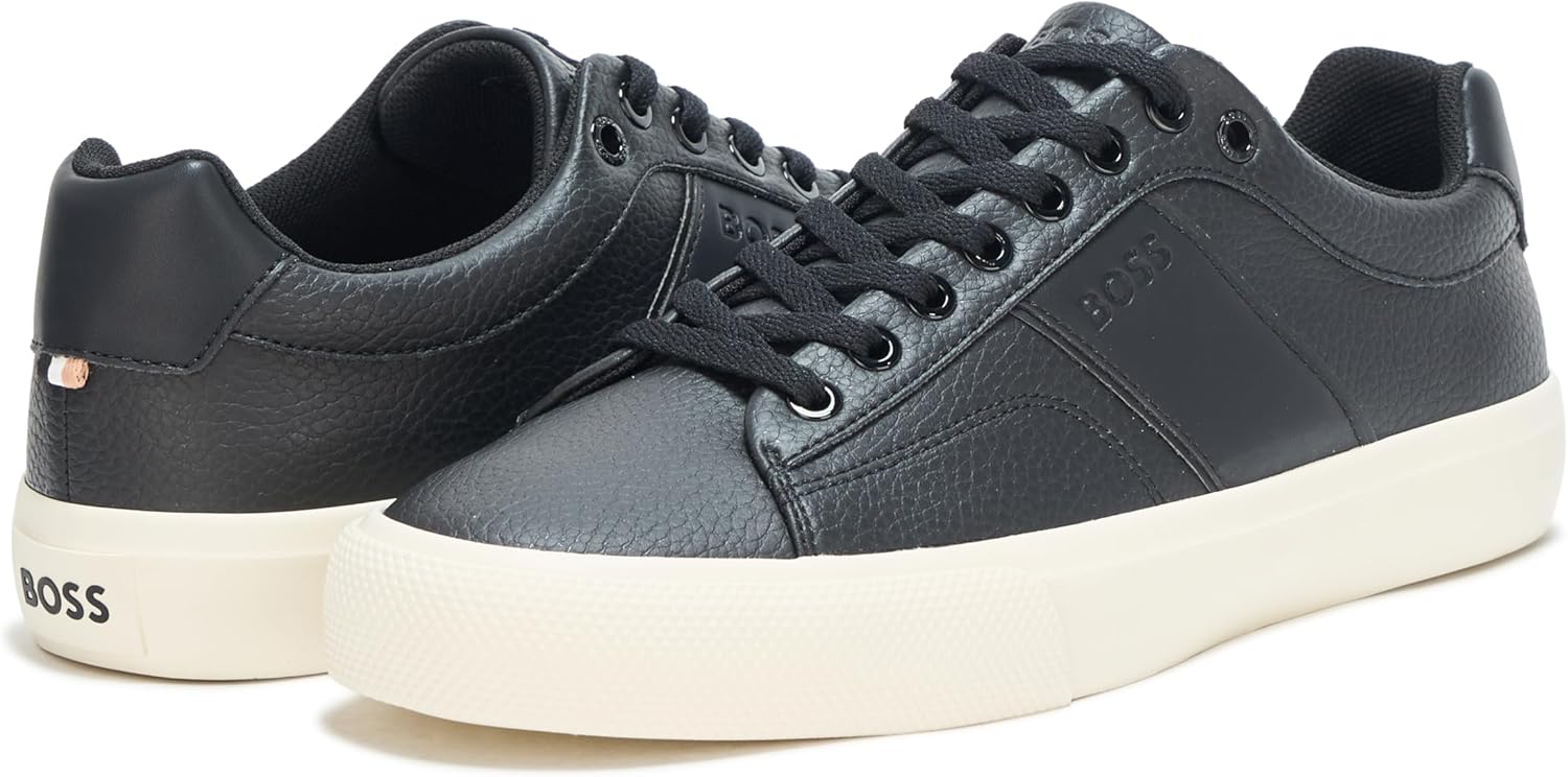 Кроссовки BOSS мужские Aiden Logo Block Leather Low Top, Black Olive — фото 3