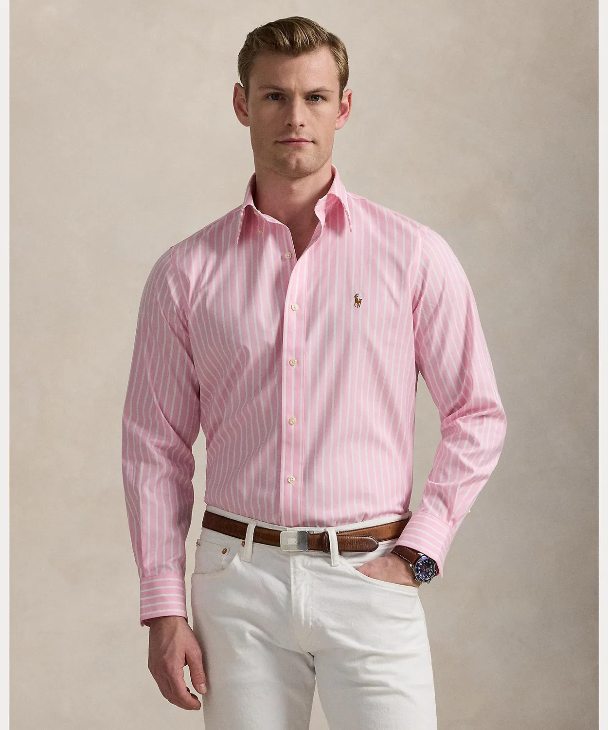 Классическая оксфордская рубашка с полосками, Ralph Lauren, хлопок, длинный рукав, мультиколор