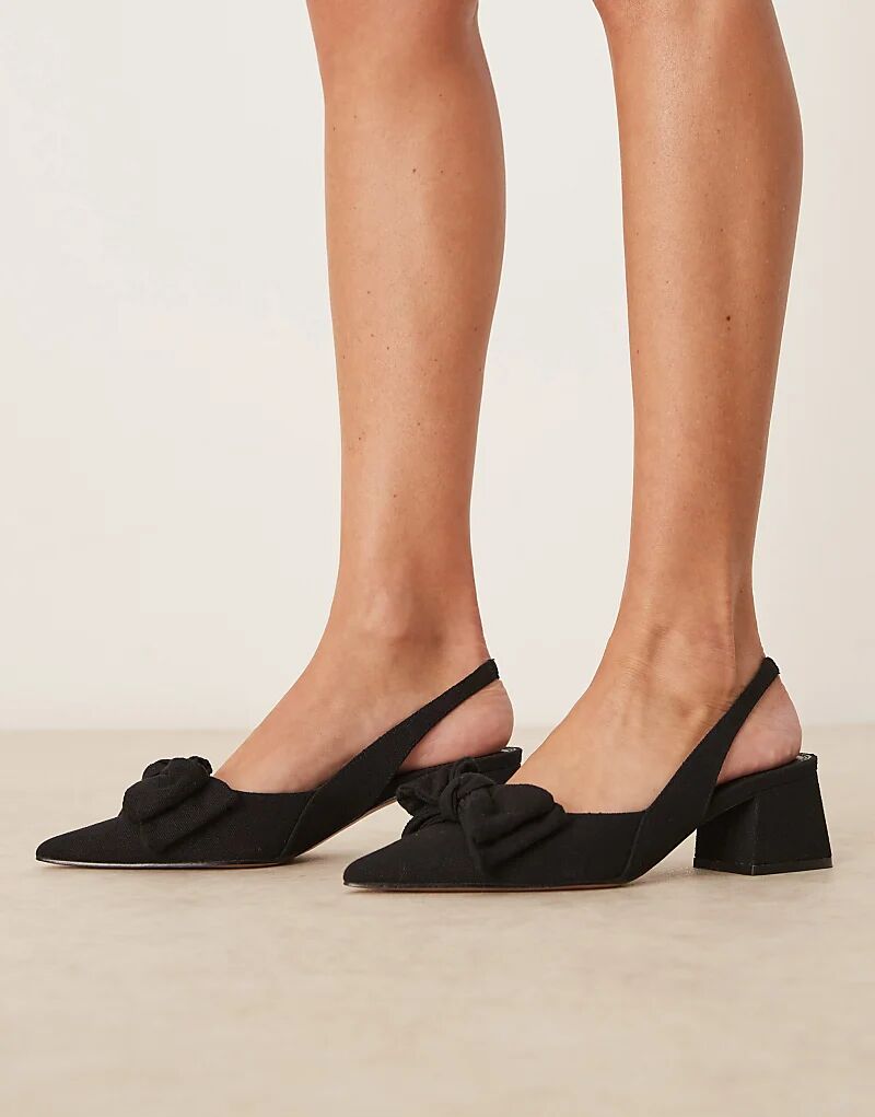 Туфли ASOS DESIGN Symphony с открытой пяткой и бантом на среднем каблуке из черного льна — фото 2
