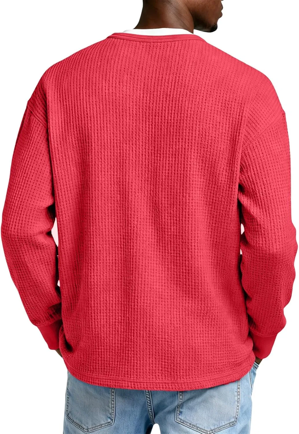 Мужской свитшот Henley с вязаным вафельным узором, Wine — фото 4