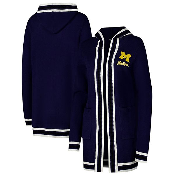 

Женский свитер-кардиган с капюшоном Michigan Wolverines в полоску, трикотаж, цвет navy Gameday Couture