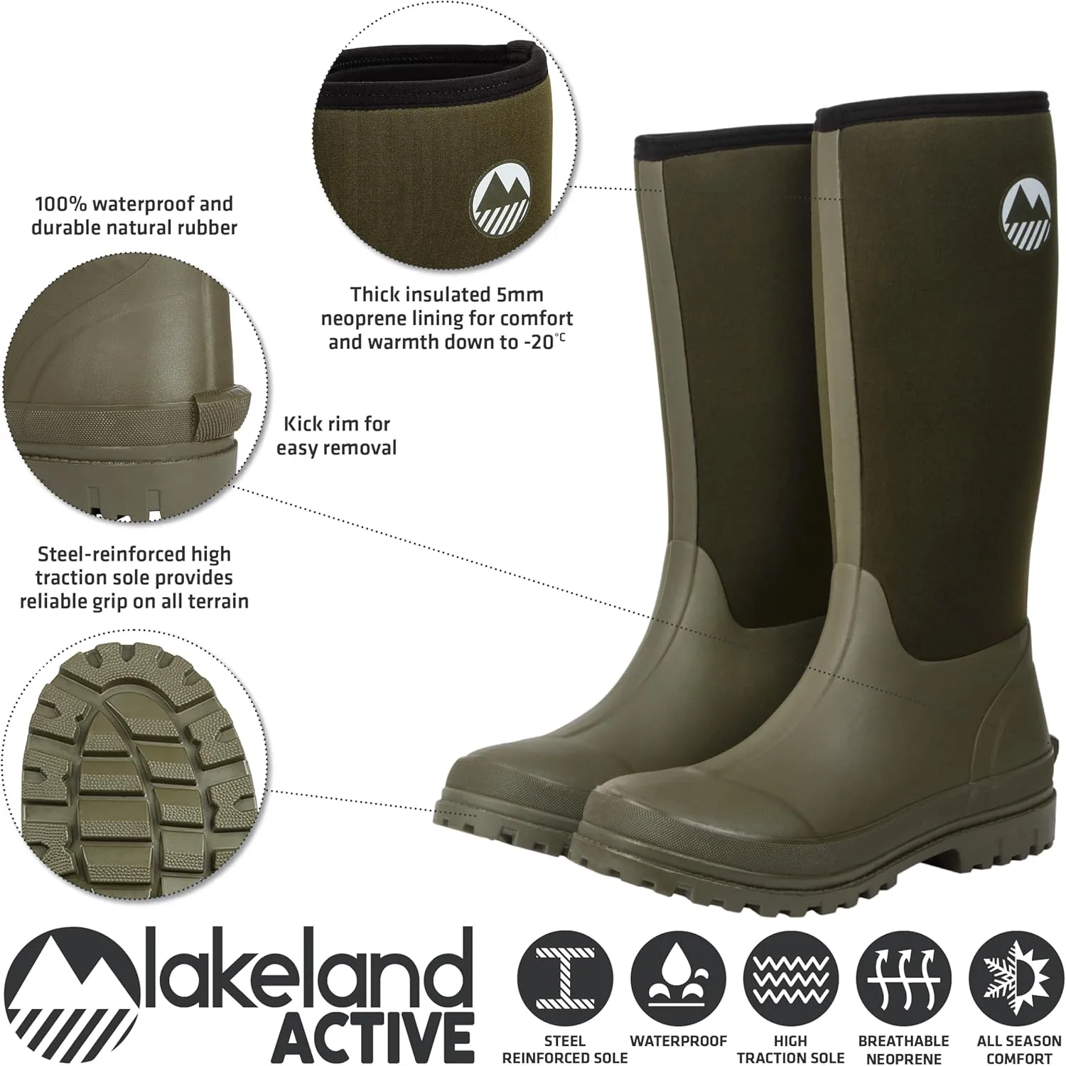 Мужские резиновые сапоги Lakeland Active Rydal из неопрена, зеленый — фото 4