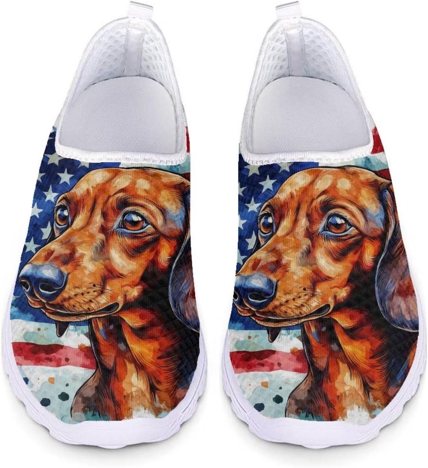 

Кроссовки Belidome для женщин и мужчин, водонепроницаемые слипоны для ходьбы, бега и походов, спортивные, дышащие, легкие, American Flag Dachshund