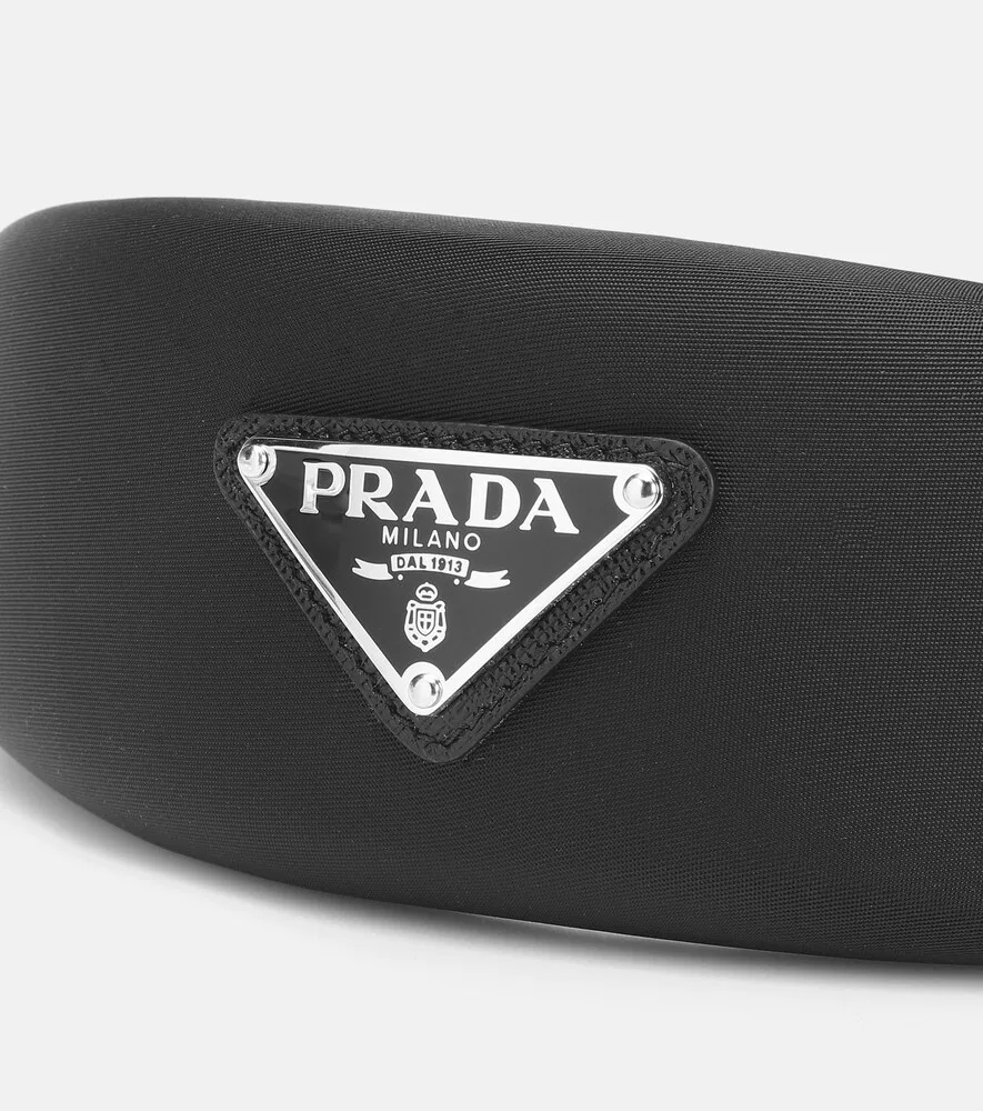 Атласная повязка на голову с логотипом Prada, черный — фото 3