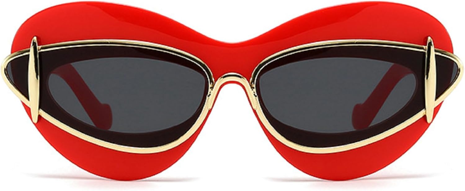 

Сексуальные солнцезащитные очки в стиле панк Y2K «кошачий глаз» для женщин, 2024 год, роскошные винтажные солнцезащитные очки в ретро-стиле с двойной оправой, защита от УФ-излучения UV400 mincl, Red