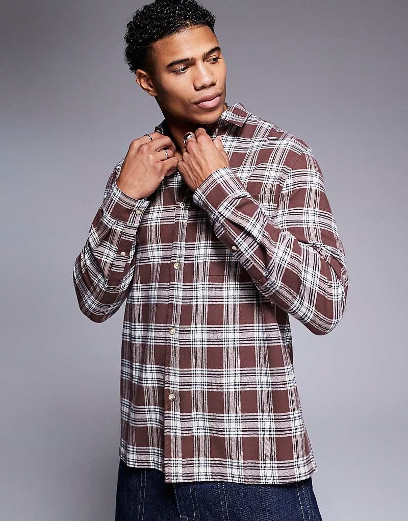 

Коричневая рубашка оверсайз в клетку 90-х годов ASOS DESIGN