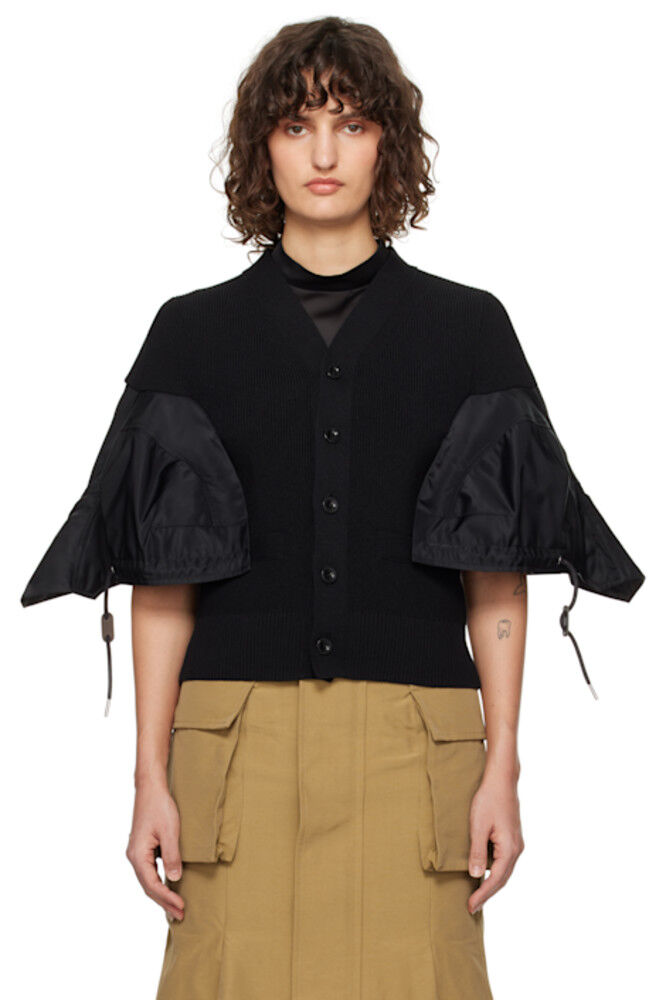 

Черный нейлоновый кардиган из саржи и трикотажа sacai