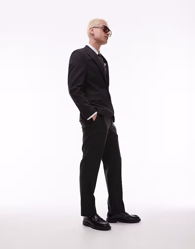 

Узкие брюки из льняной смеси черного цвета Topman