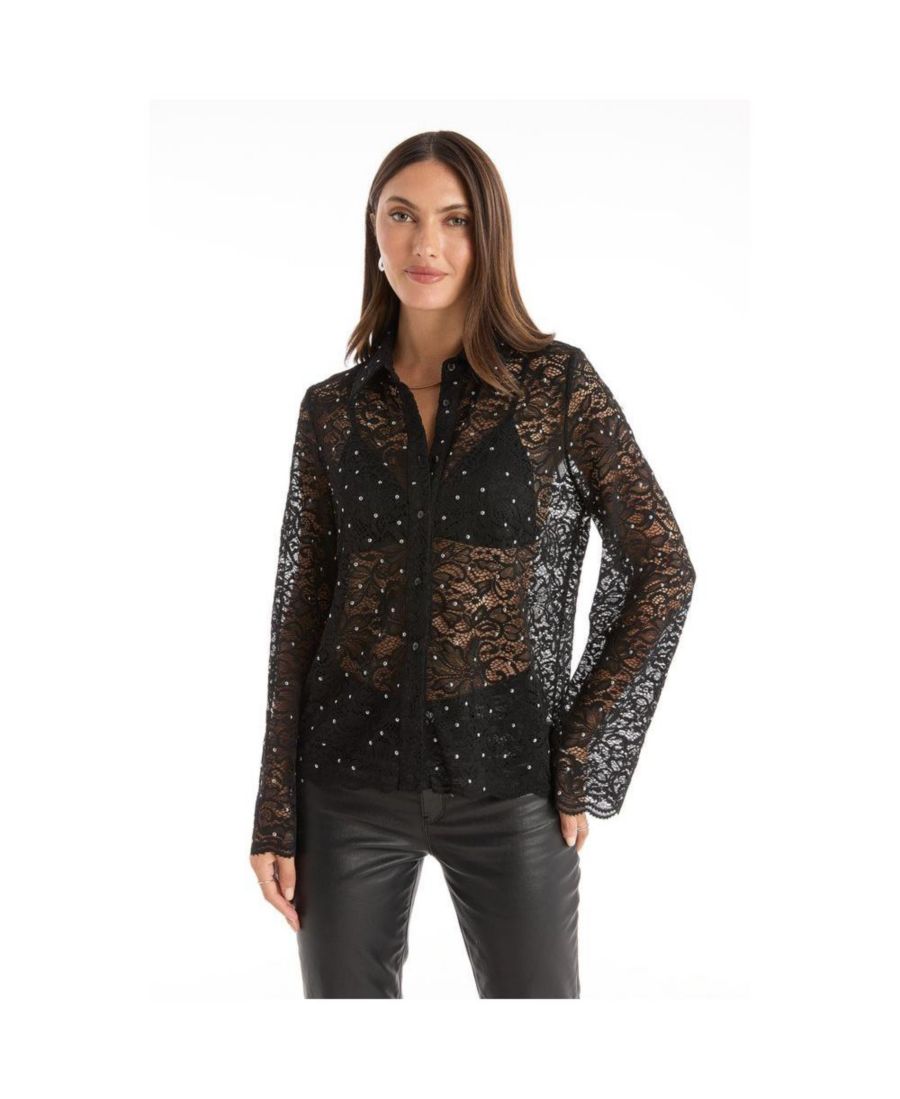 

Женская кружевная рубашка Jena на пуговицах - черная The Noli Shop, Black