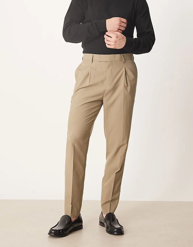 

Строгие зауженные брюки ASOS DESIGN со складкой спереди в цвете «темный камень»