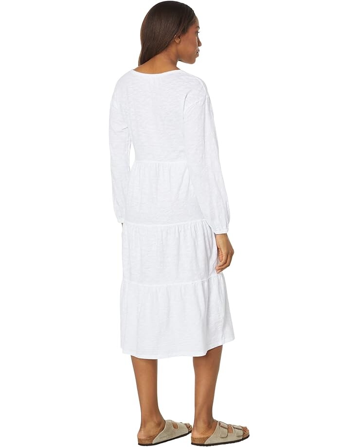 

Платье Mod-o-doc Slub Jersey Long Sleeve Shirred Tiered Dress, белый