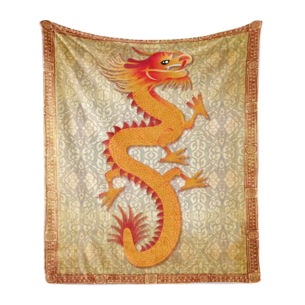 

Мягкое фланелевое флисовое одеяло ABAKUHAUS Dragon, элементы китайского народного творчества, уютный плюш для использования в помещении и на улице, 125 x 175 см, оранжево-кино-абрикосовый цвет, оранжевый
