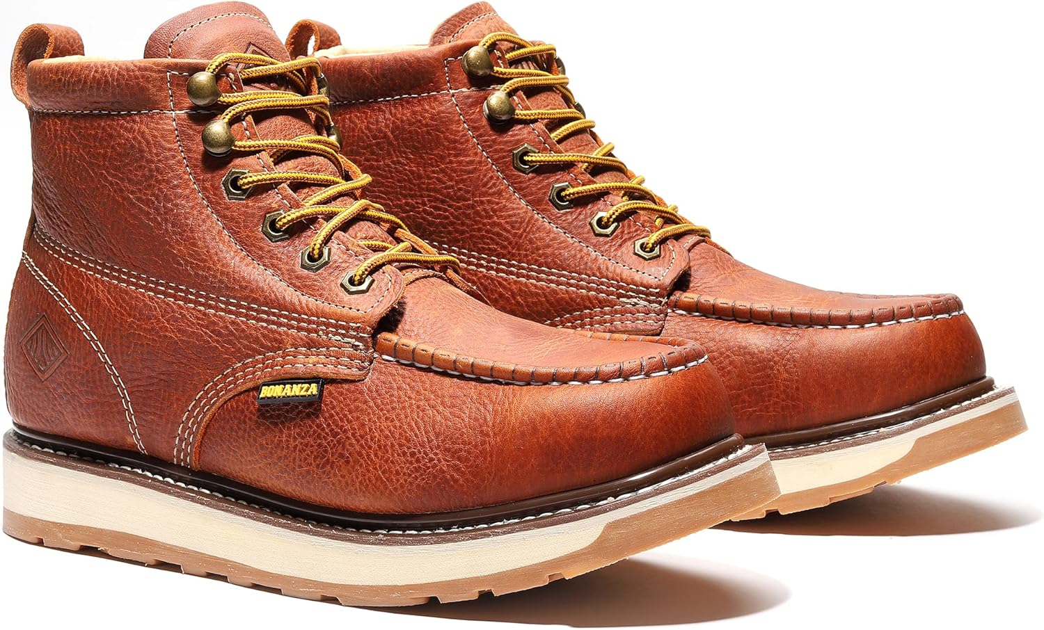 Ботинки для мужчин Bonanza Boots Frontier Dual 6 - премиальная кожа, носок-мокку, стальной носок, легкая двухслойная подошва с комфортной клиновидной вставкой; соответствует стандартам ASTM, светло-коричневый — фото 2