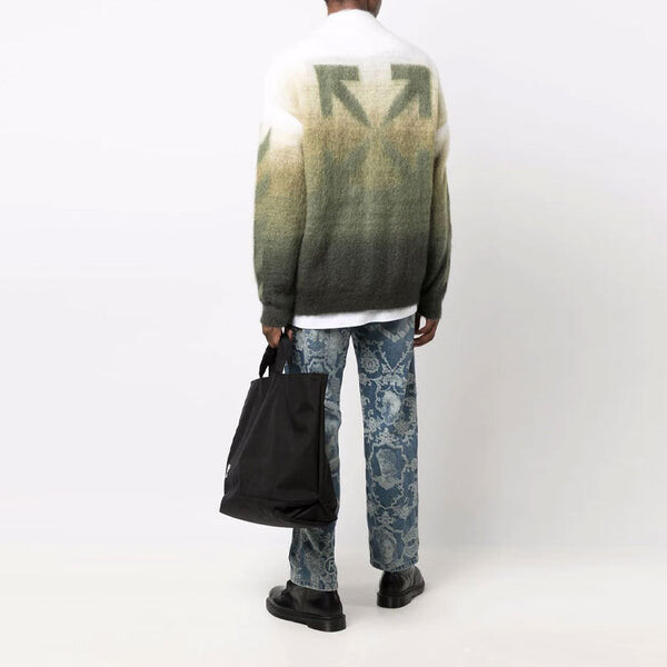 Свитер men's fw21 arrow pattern zipper cardigan wool sweater loose fit green Off-White, зеленый — фото 4