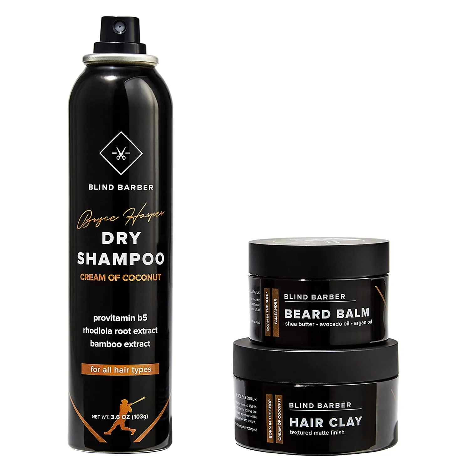 Набор для ухода Blind Barber Bryce Harper Signature Series: сухой шампунь, бальзам для бороды и паста для укладки волос (3 предмета)