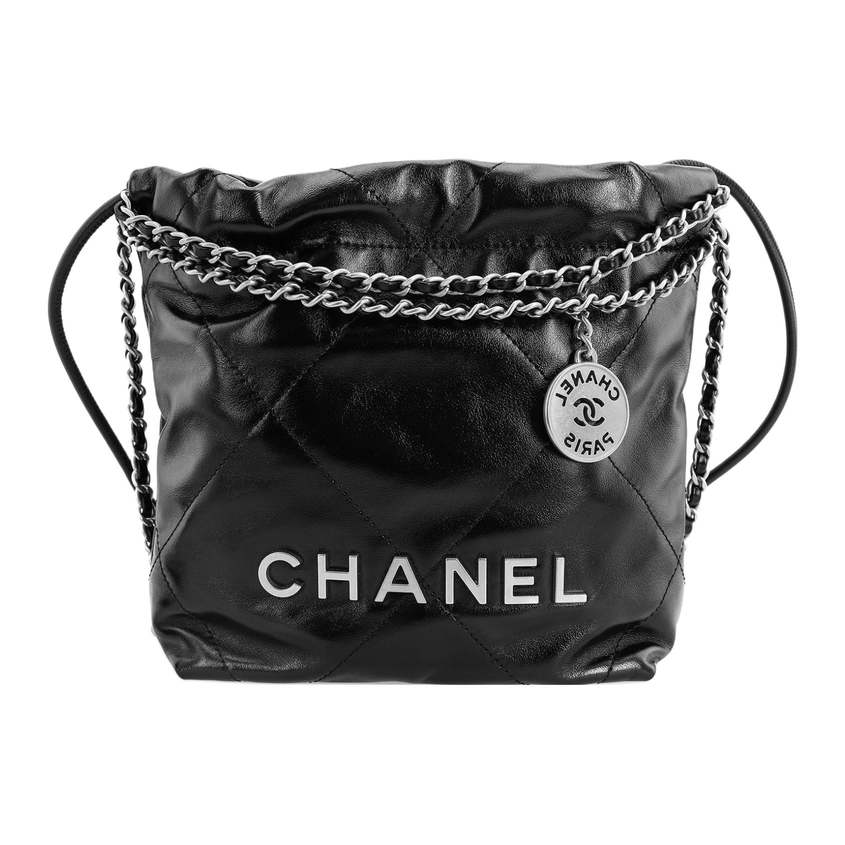 

CHANEL Кожаная ведерко через плечо миниатюрная женская черная серебристая