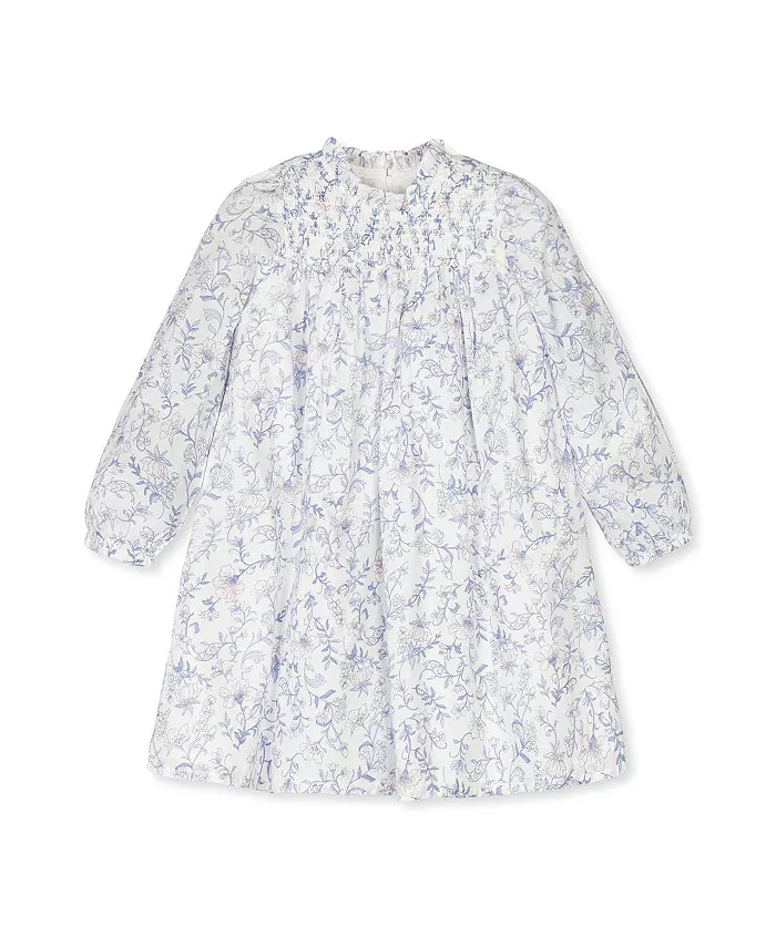 

Платье из органического материала для девочек младшего и старшего возраста с длинными рукавами, оборками на горловине и присборенной кокеткой Hope & Henry, белый